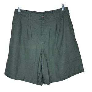 White Stag NWT Y2K Women's Pleated Linen Blend Shorts Olive Green Size 16